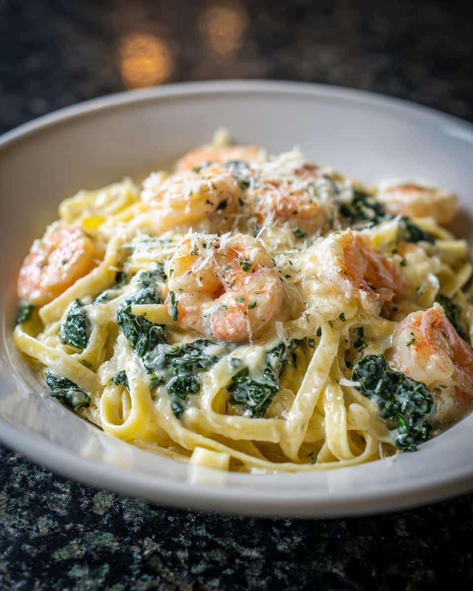 Shrimp and Kale Creamy Fettuccine - detail 2