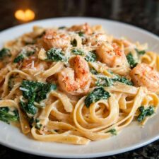 Irresistible Shrimp and Kale Creamy Fettuccine in 30 Minutes