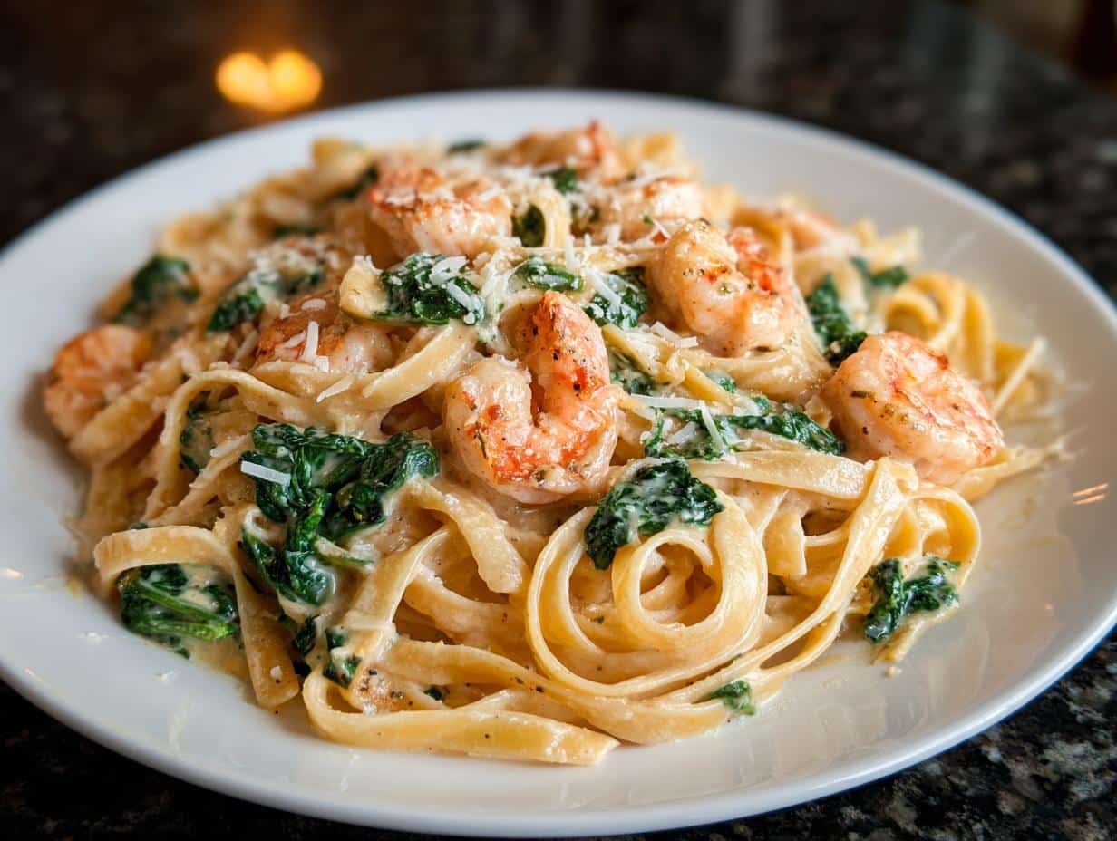 Shrimp and Kale Creamy Fettuccine