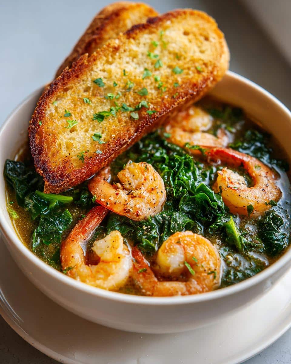 Shrimp and Kale Soup with Garlic Bread - detail 1