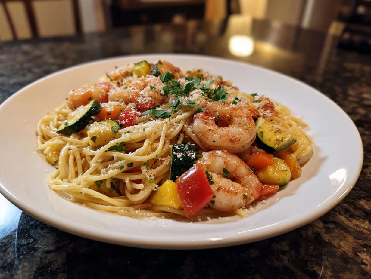 Shrimp and Mixed Veggie Pasta Primavera