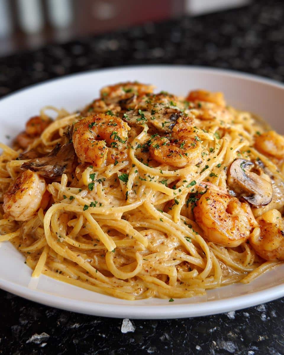 Shrimp and Mushroom Alfredo Spaghetti - detail 1
