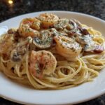 Shrimp and Mushroom Alfredo Spaghetti