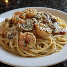 25-Minute Shrimp and Mushroom Alfredo Spaghetti: Creamy Perfection