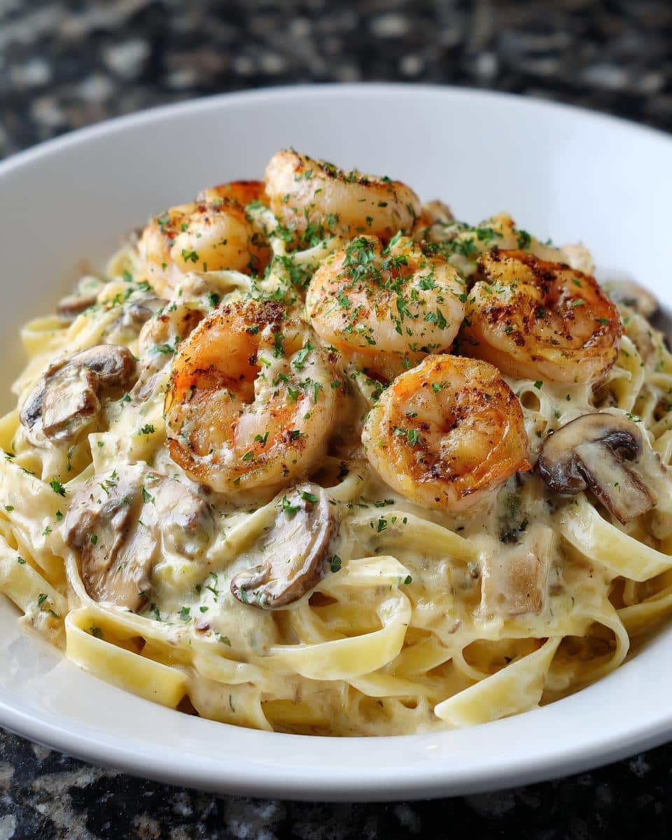 Shrimp and Mushroom Garlic Alfredo - detail 2
