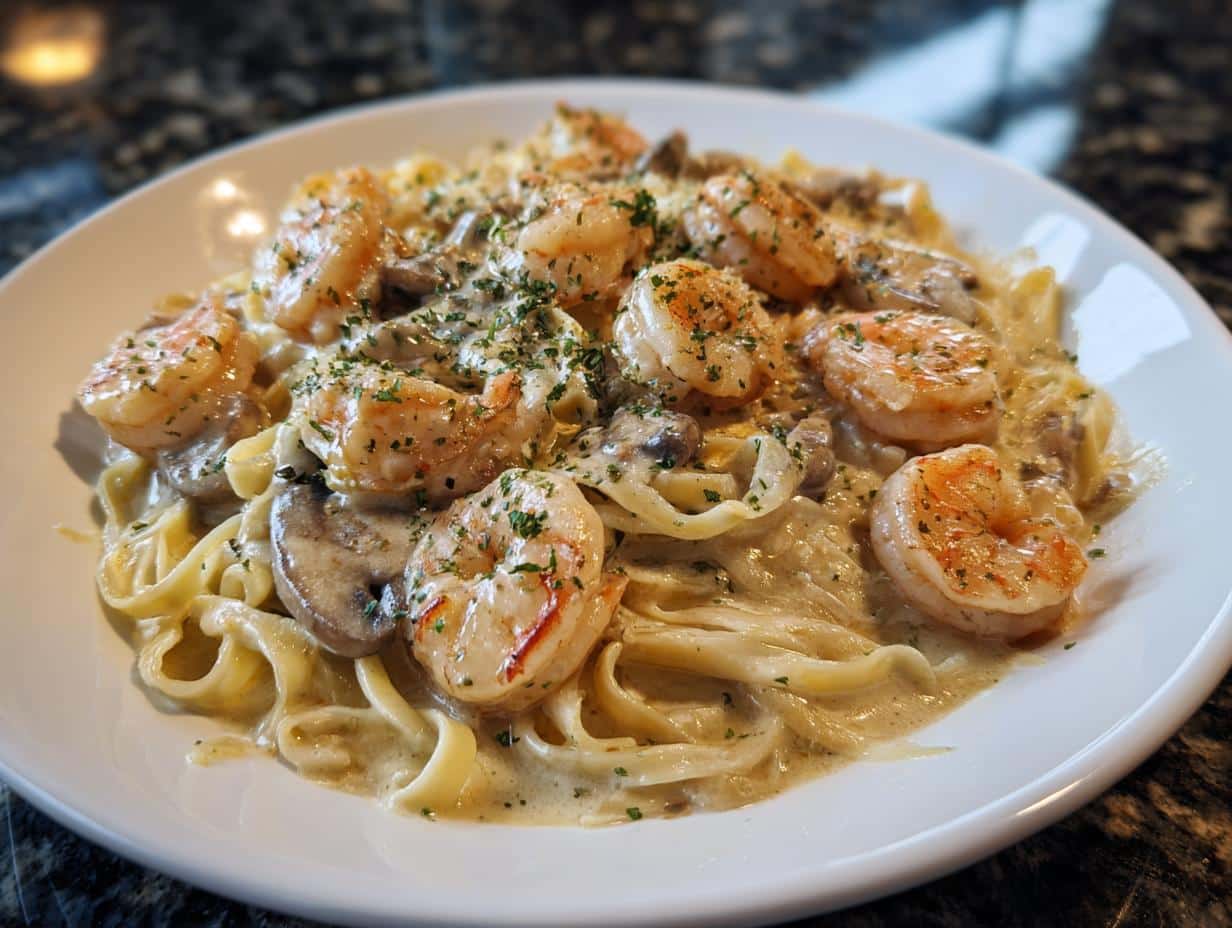 Shrimp and Mushroom Garlic Alfredo