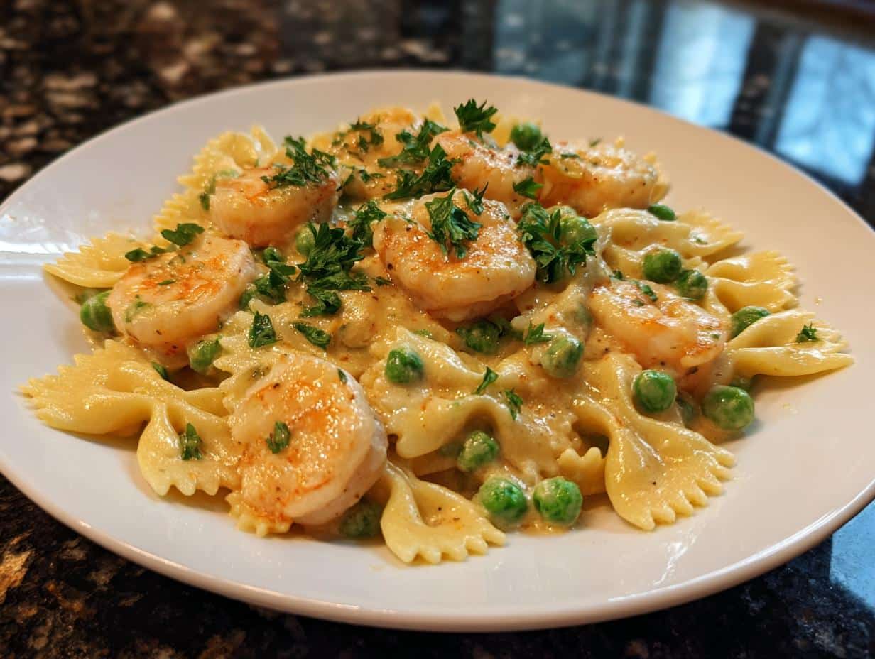 Shrimp and Pea Creamy Farfalle