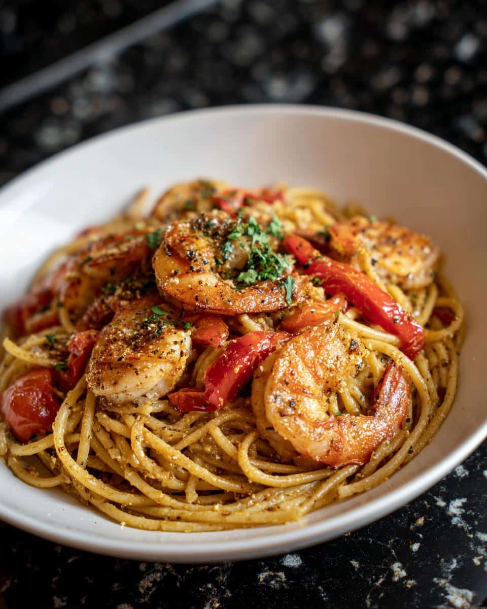 Shrimp and Roasted Pepper Parmesan Pasta - detail 2