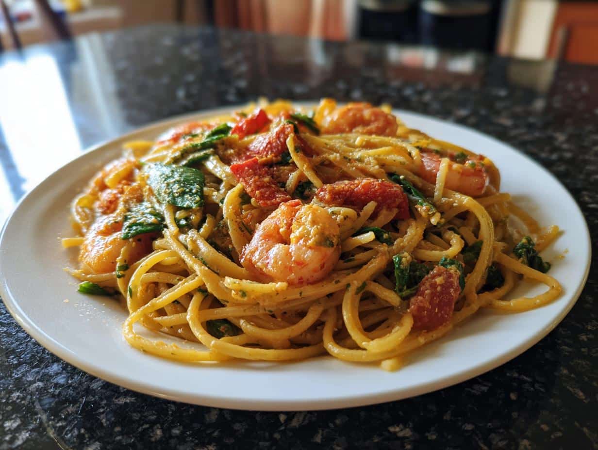 Shrimp and Roasted Pepper Parmesan Pasta