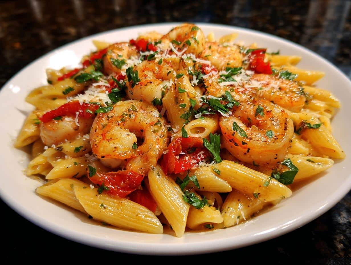 Shrimp and Roasted Red Pepper Penne