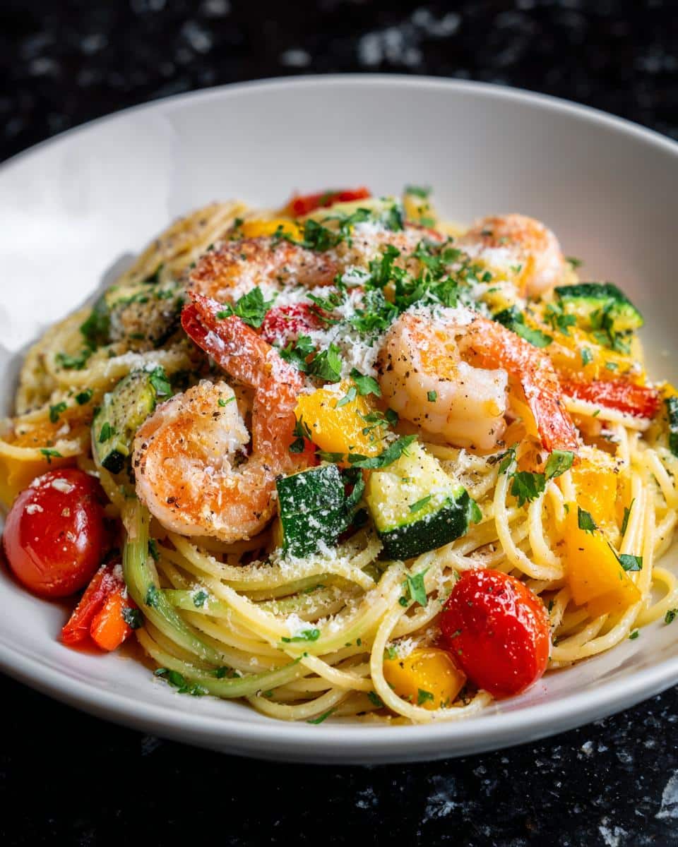 Shrimp and Roasted Veggie Garlic Pasta - detail 1