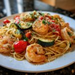 Shrimp and Roasted Veggie Garlic Pasta