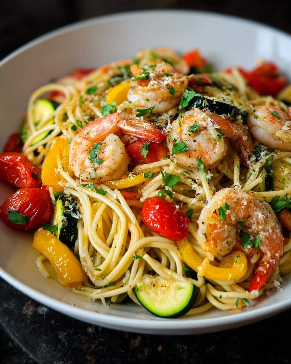 Shrimp and Roasted Veggie Garlic Pasta - detail 2