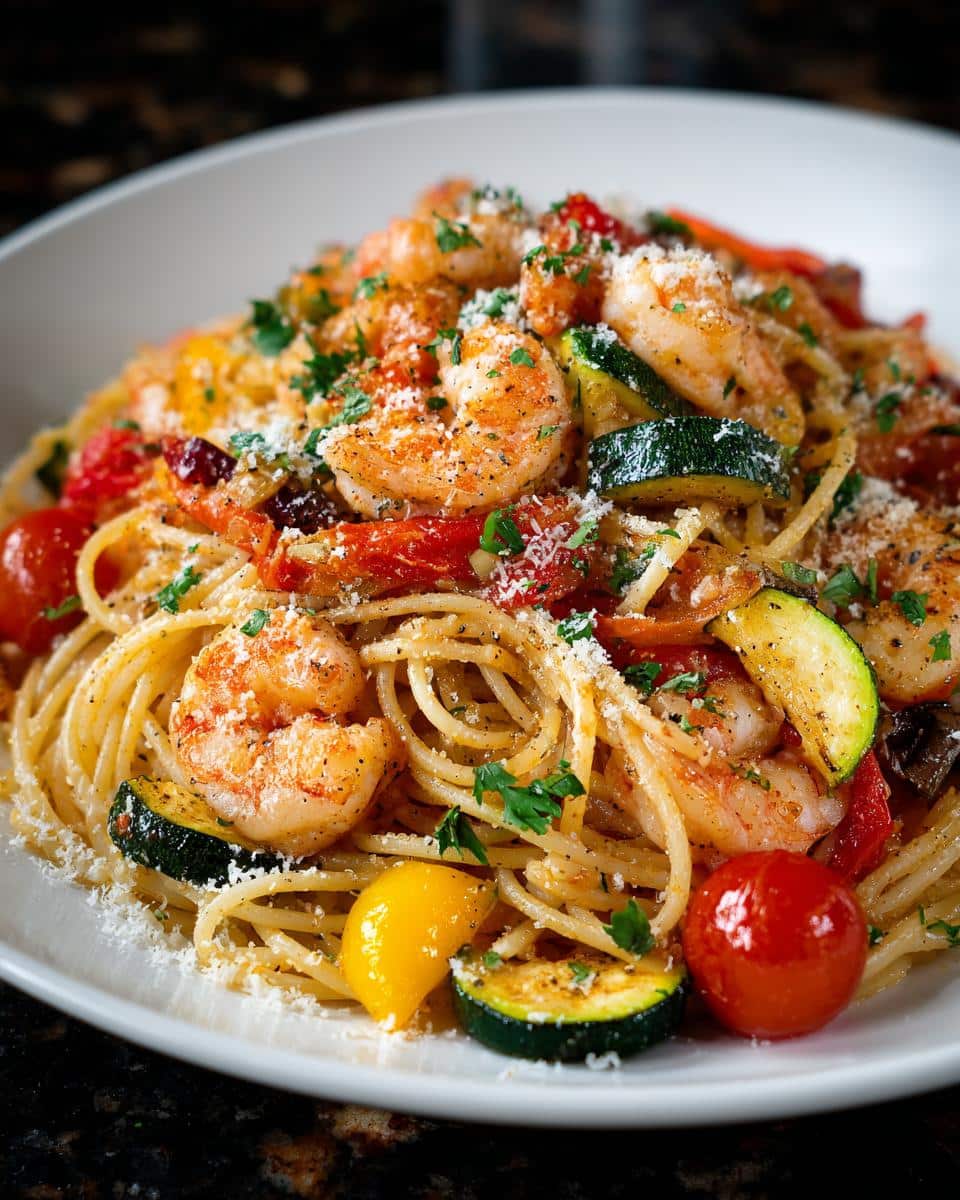 Shrimp and Roasted Veggie Garlic Pasta - detail 3