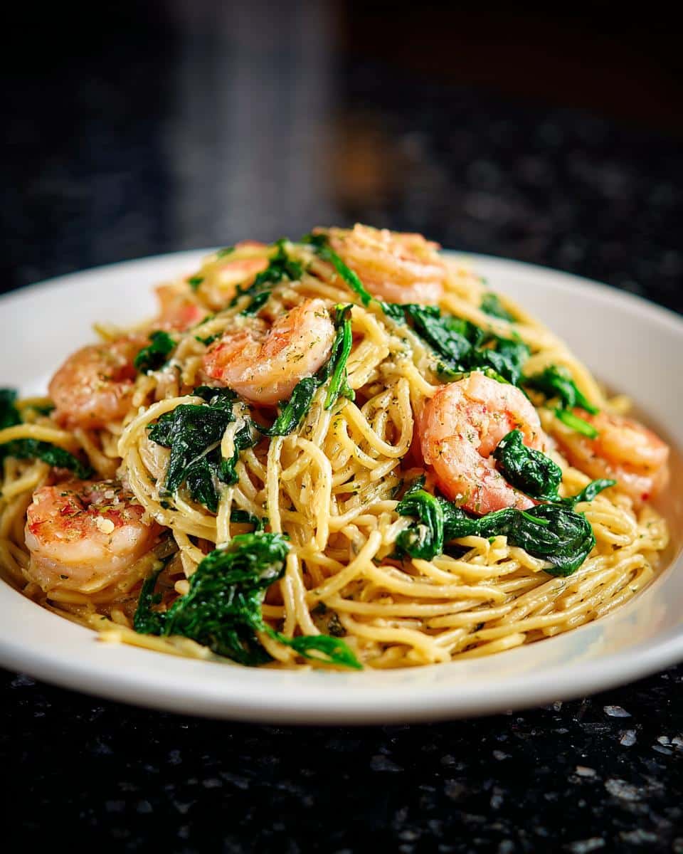 Shrimp and Spinach Alfredo Spaghetti - detail 1