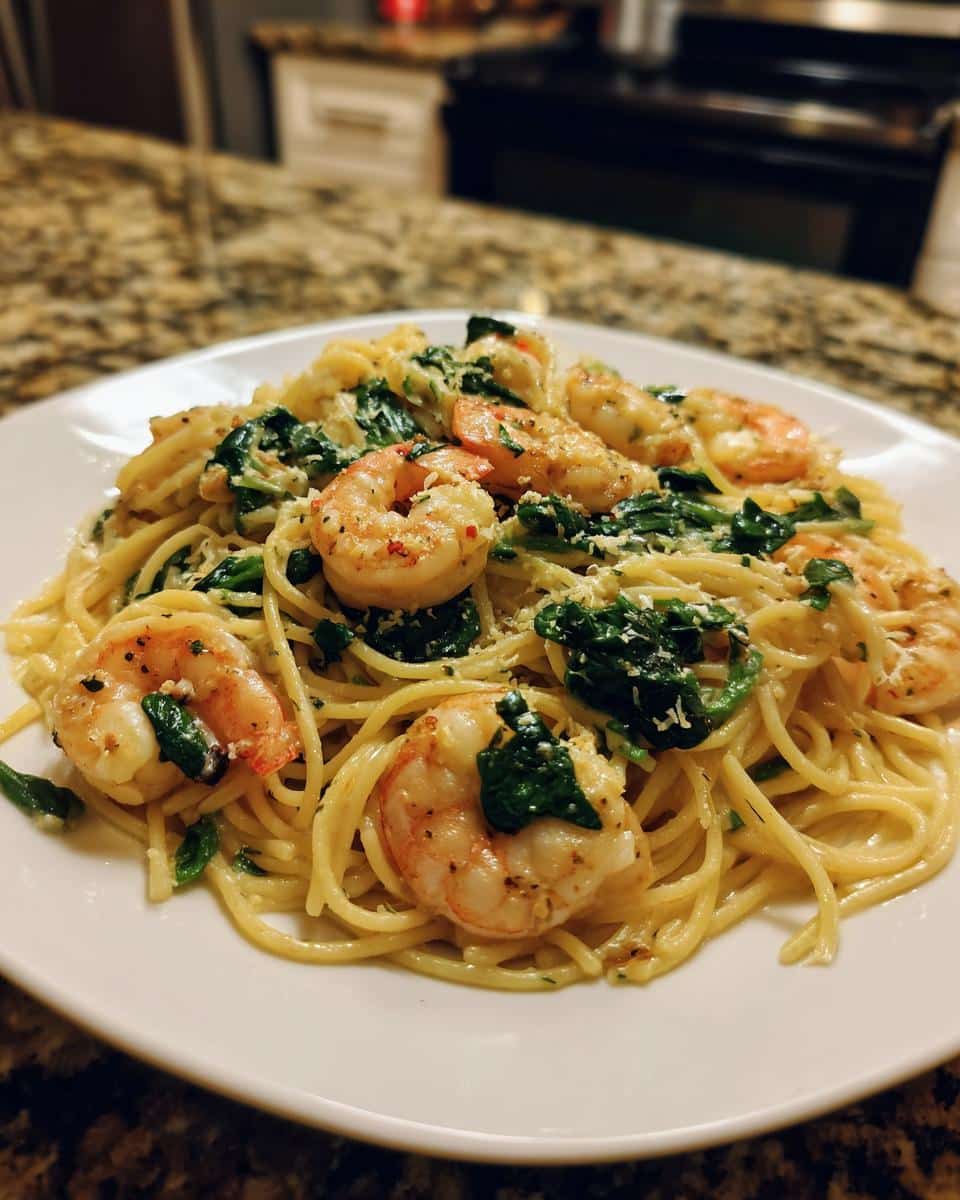 Shrimp and Spinach Alfredo Spaghetti - detail 2