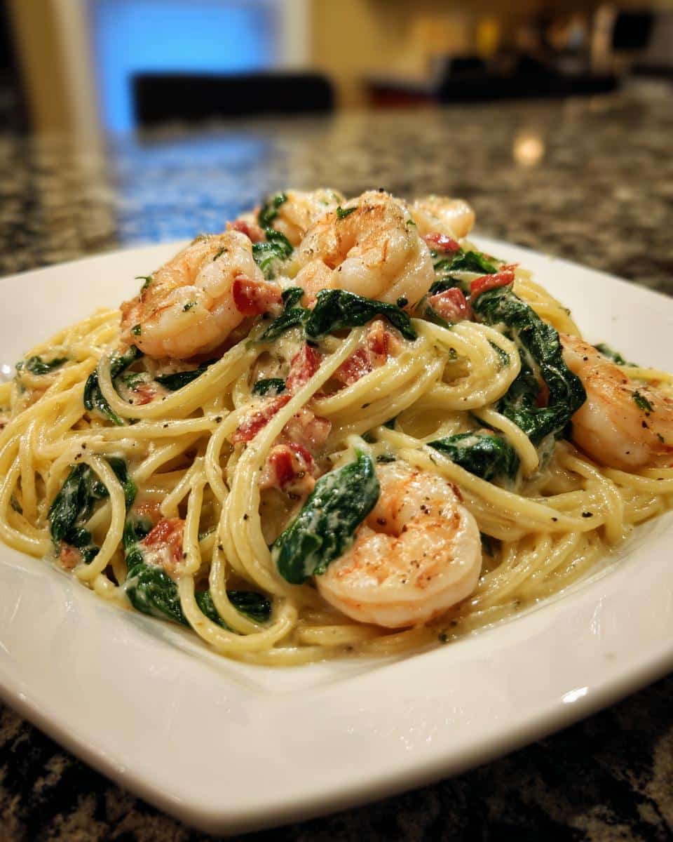 Shrimp and Spinach Alfredo Spaghetti - detail 3