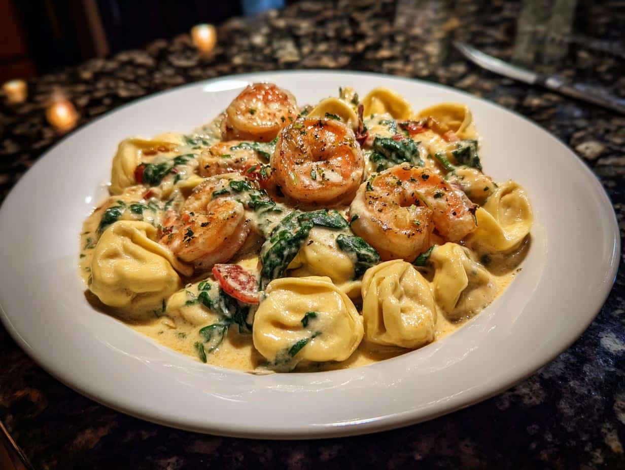 Shrimp and Spinach Alfredo Tortellini