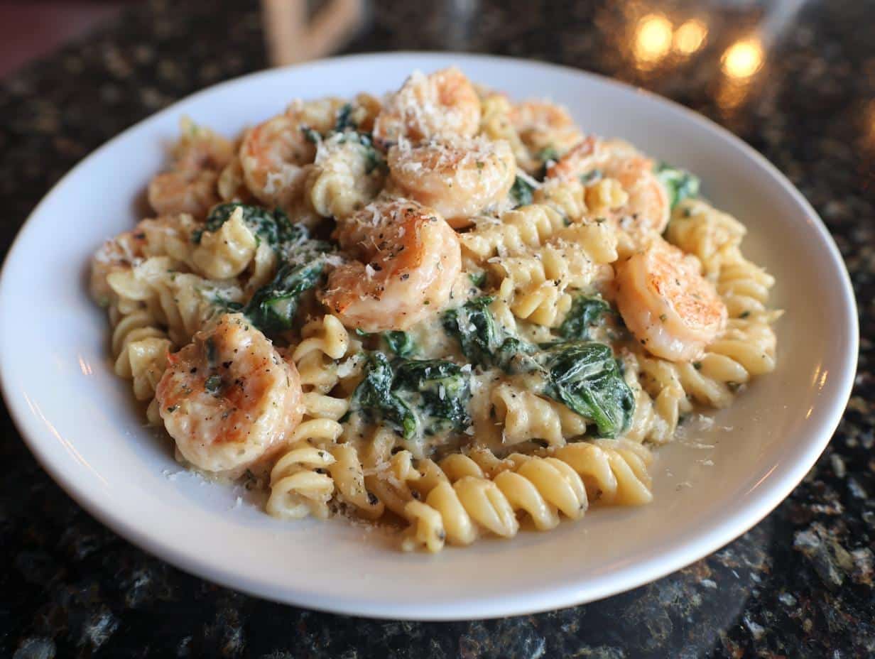 Shrimp and Spinach Cream Cheese Pasta