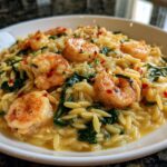 Shrimp and Spinach Orzo Skillet