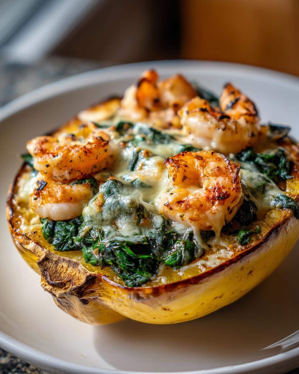 Shrimp and Spinach Stuffed Winter Squash - detail 1