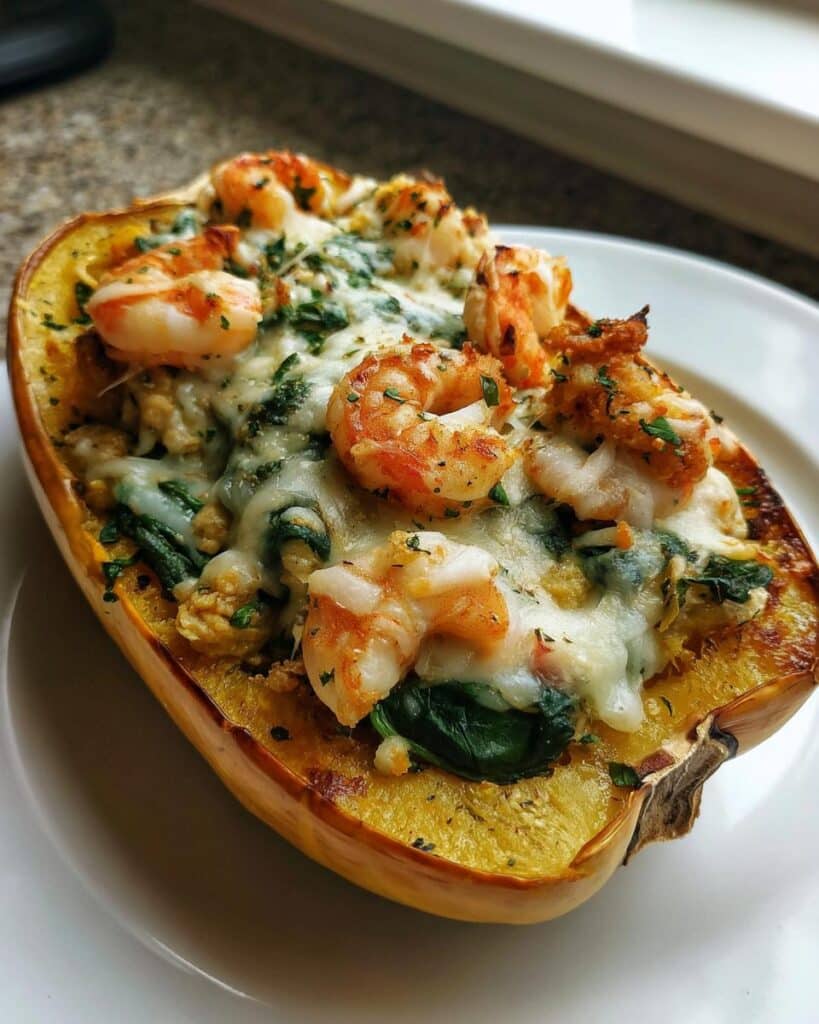 Shrimp and Spinach Stuffed Winter Squash