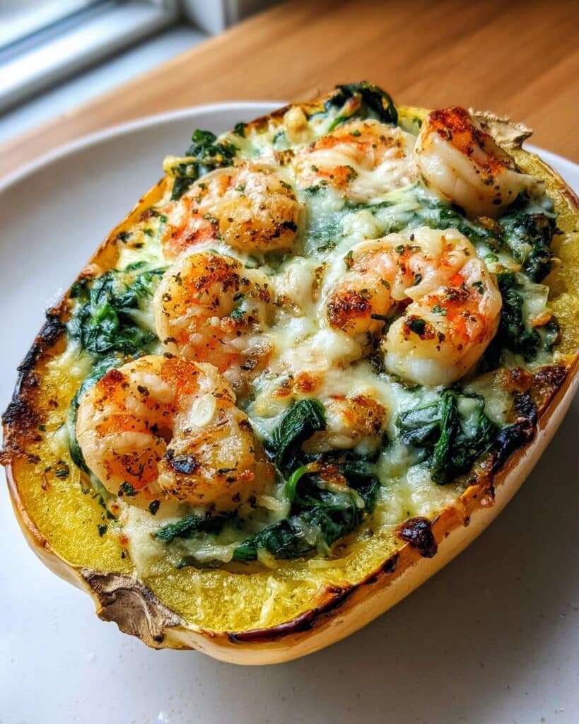 Shrimp and Spinach Stuffed Winter Squash