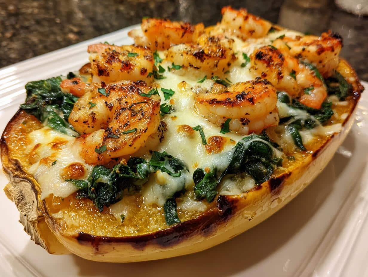 Shrimp and Spinach Stuffed Winter Squash