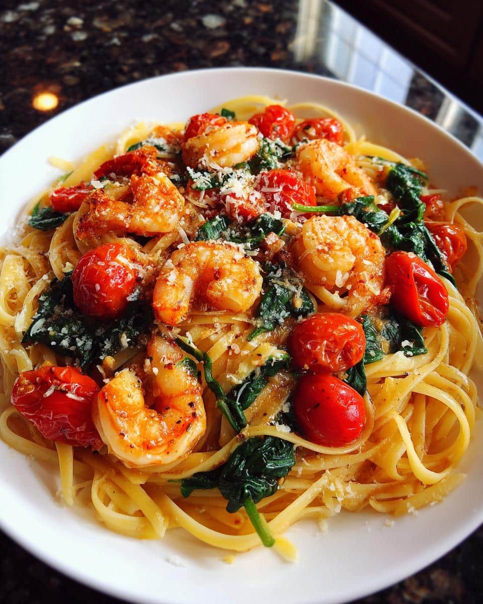 Shrimp and Tomato Spinach Linguine - detail 1