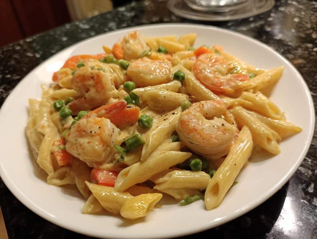 Shrimp and Veggie Creamy Penne
