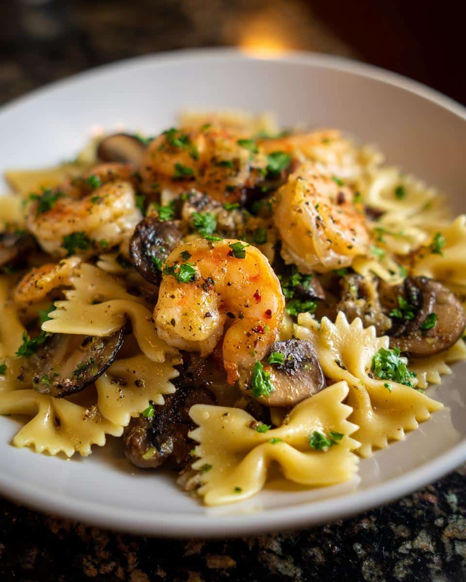 Shrimp and Wild Mushroom Garlic Bowties - detail 1