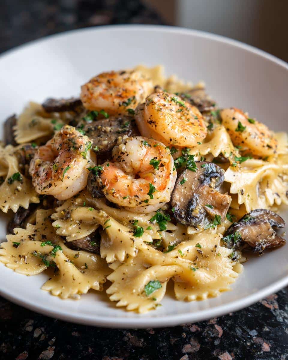 Shrimp and Wild Mushroom Garlic Bowties - detail 2