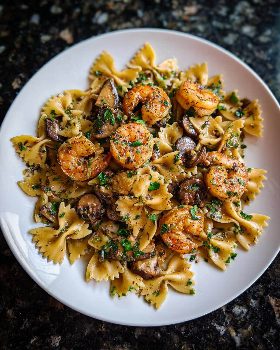 Shrimp and Wild Mushroom Garlic Bowties - detail 3