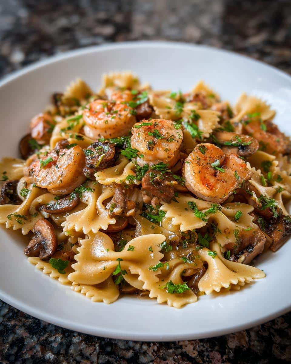 Shrimp and Wild Mushroom Garlic Bowties - detail 4