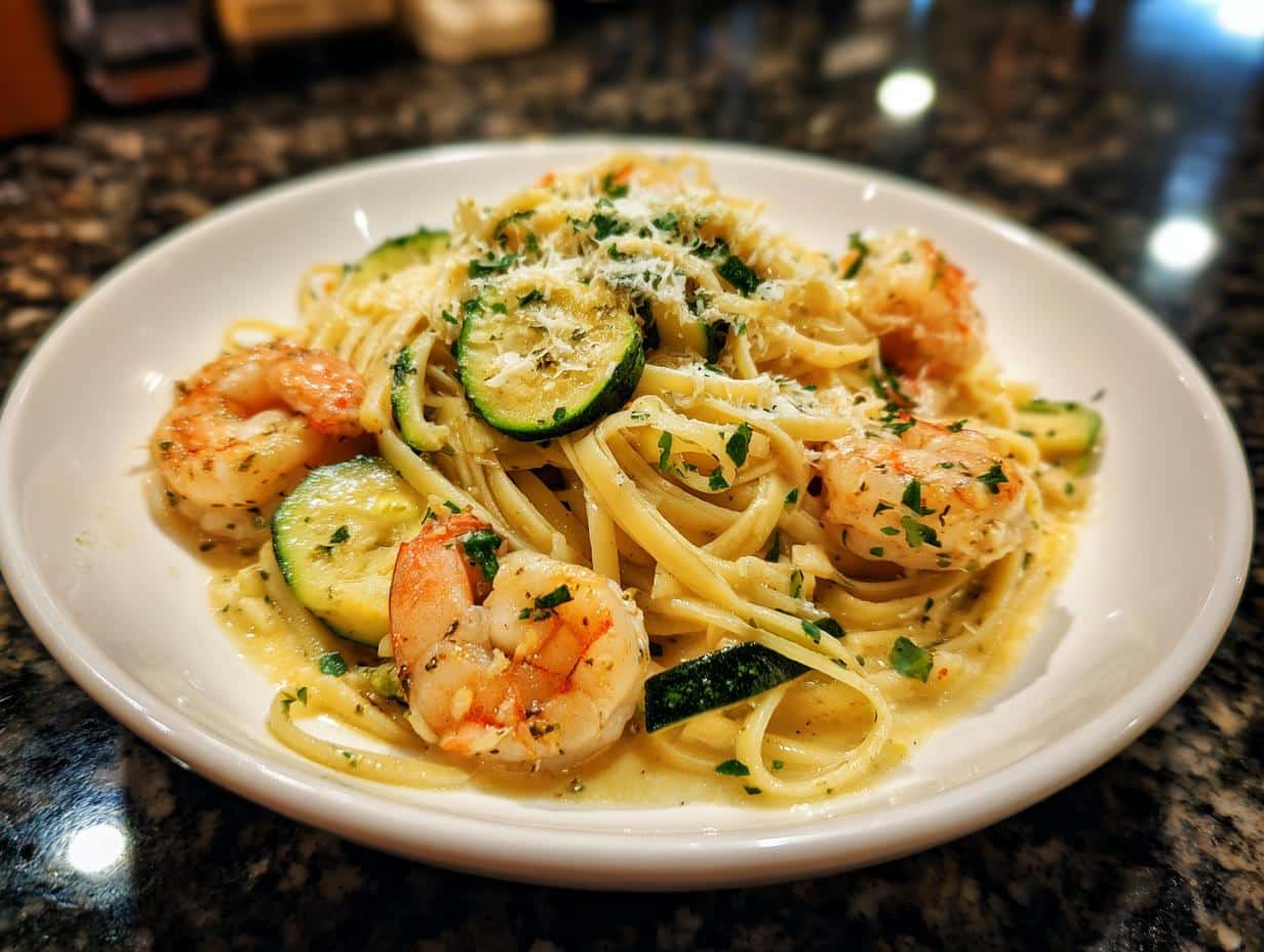Shrimp and Zucchini Creamy Linguine