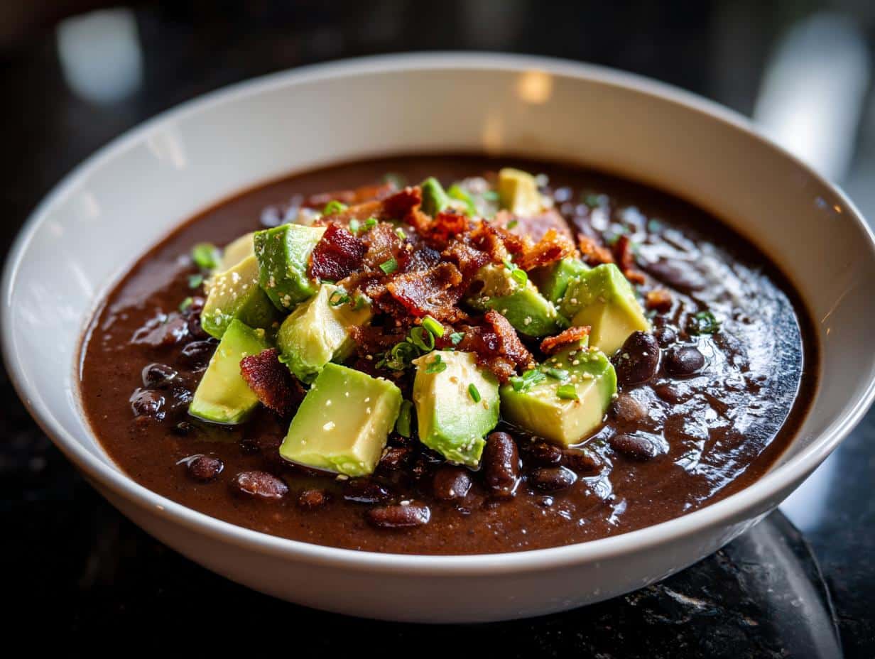 Black Bean Soup with Avocado Topping