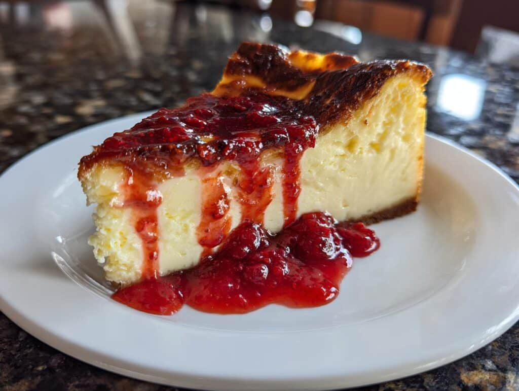 Burnt Basque Cheesecake with Raspberry Sauce