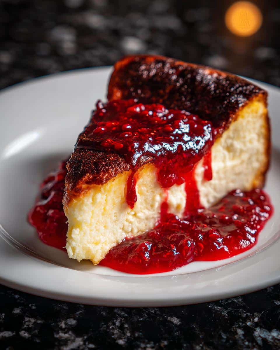 Burnt Basque Cheesecake with Raspberry Sauce - detail 2
