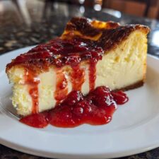 Irresistible Burnt Basque Cheesecake with Raspberry Sauce