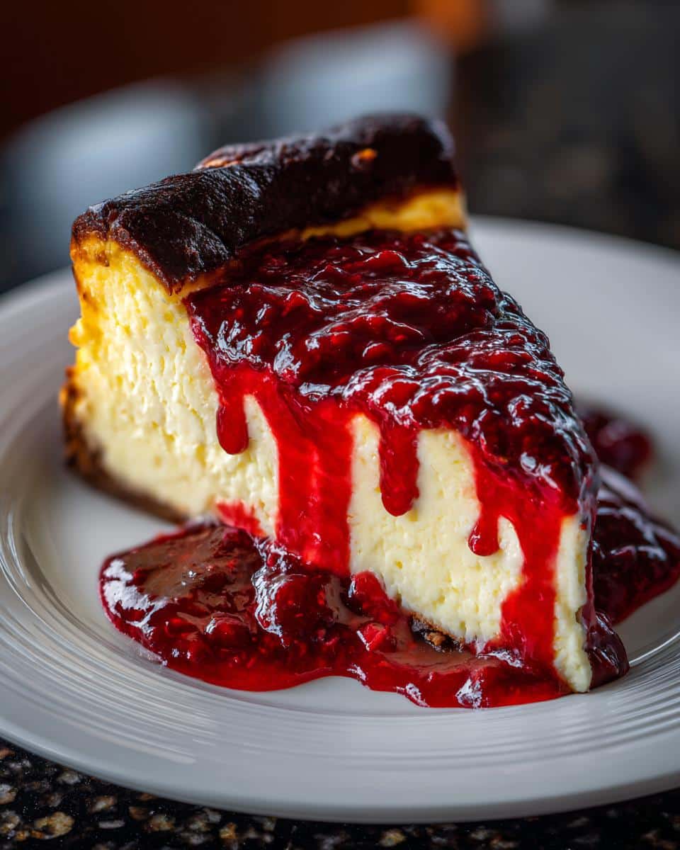 Burnt Basque Cheesecake with Raspberry Sauce - detail 4