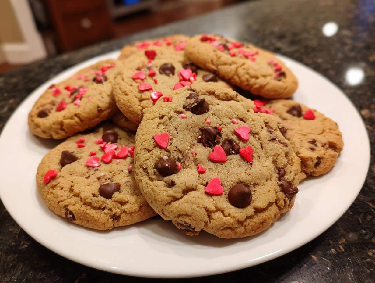Chocolate Chip Cookies with Heart Sprinkles