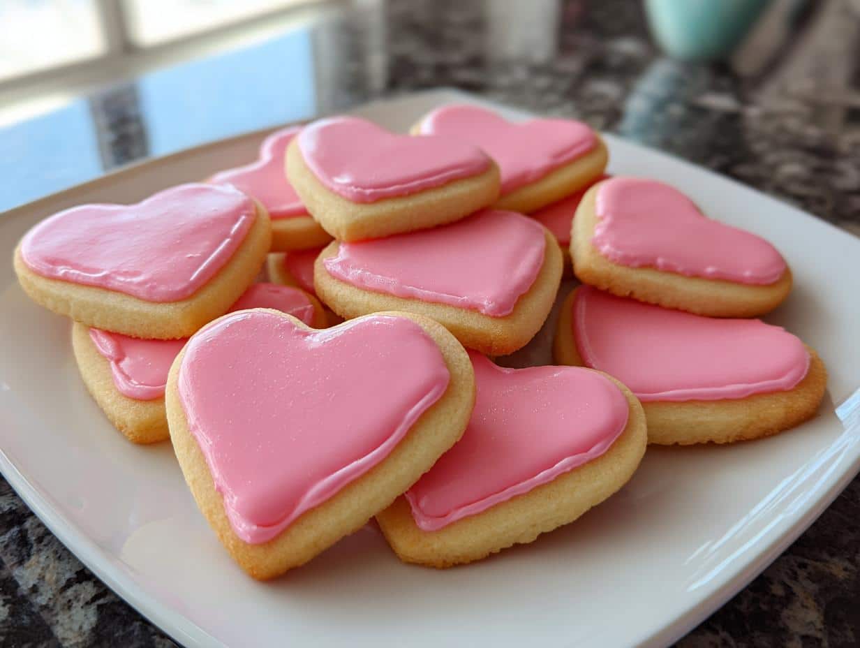 Heart-Shaped Sugar Cookies with Pink Icing