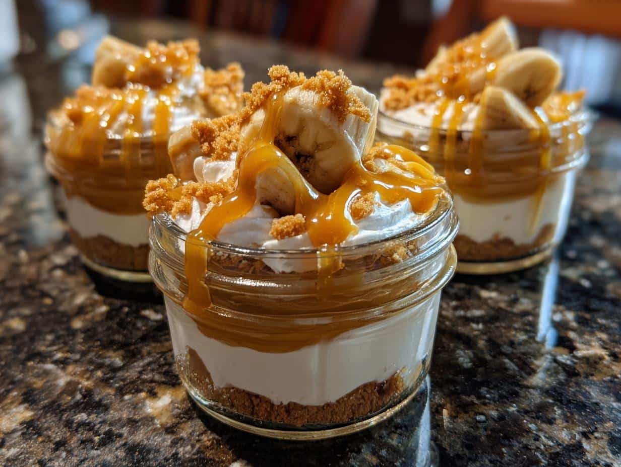 Mini banana caramel dessert jars