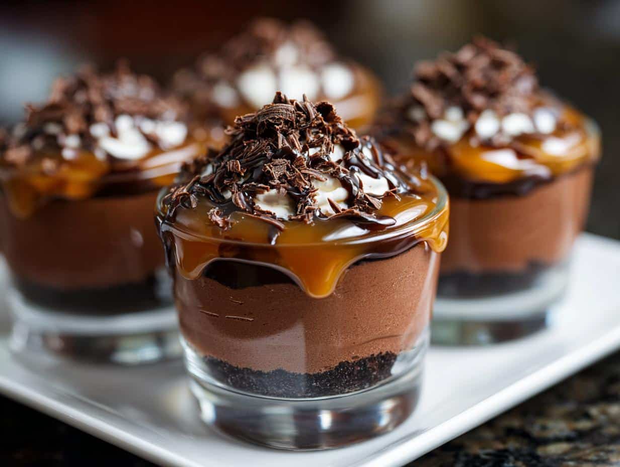 Mini chocolate caramel mousse cups