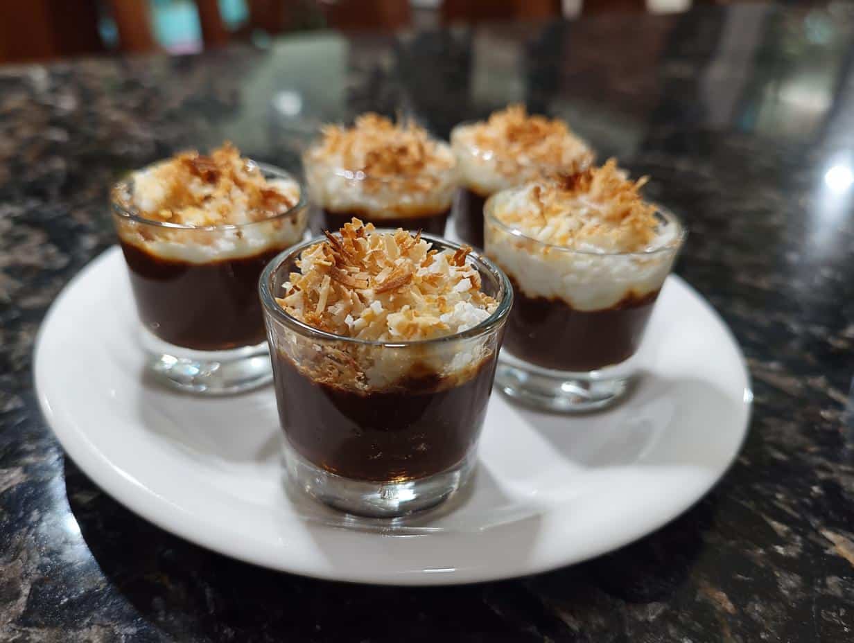 Mini coconut chocolate dessert shots