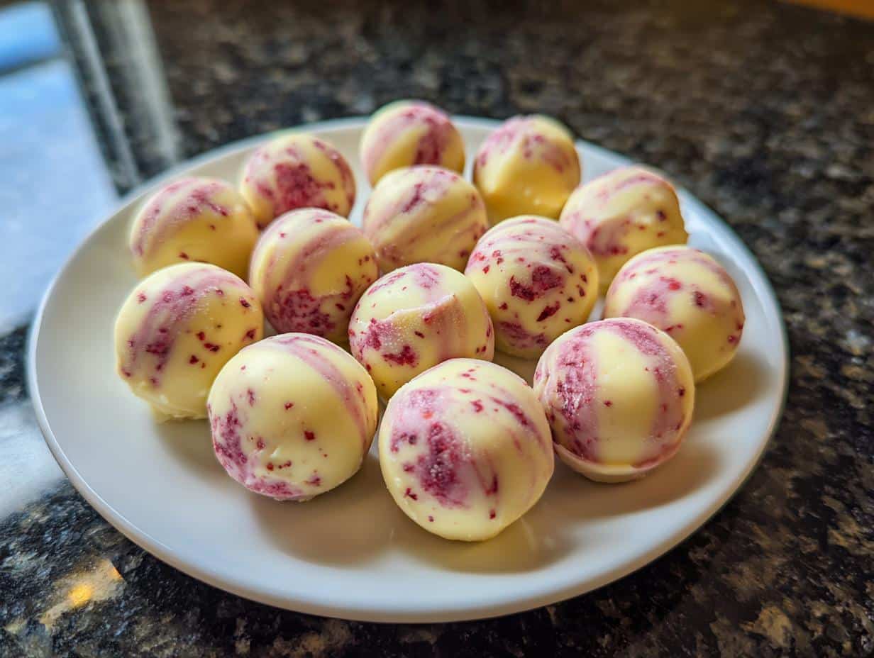 Mini raspberry white chocolate bites