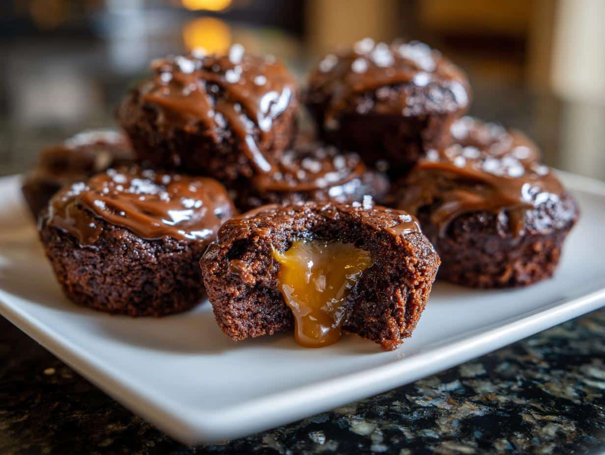 Mini salted caramel brownie bites