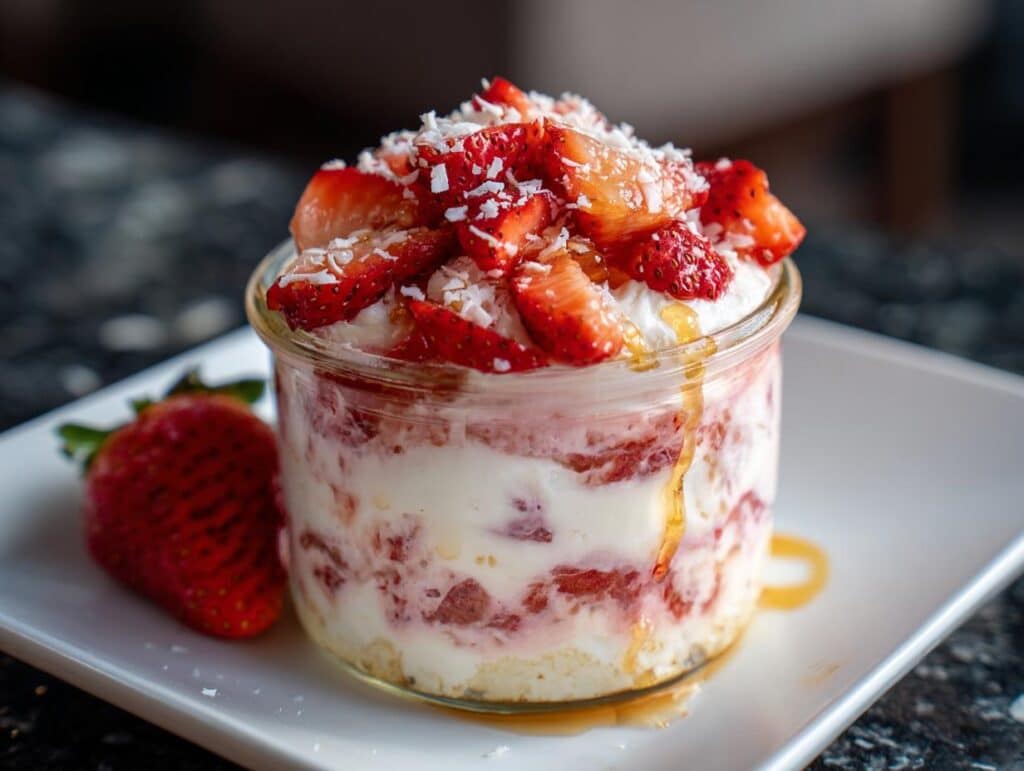 Mini strawberry coconut dessert jars