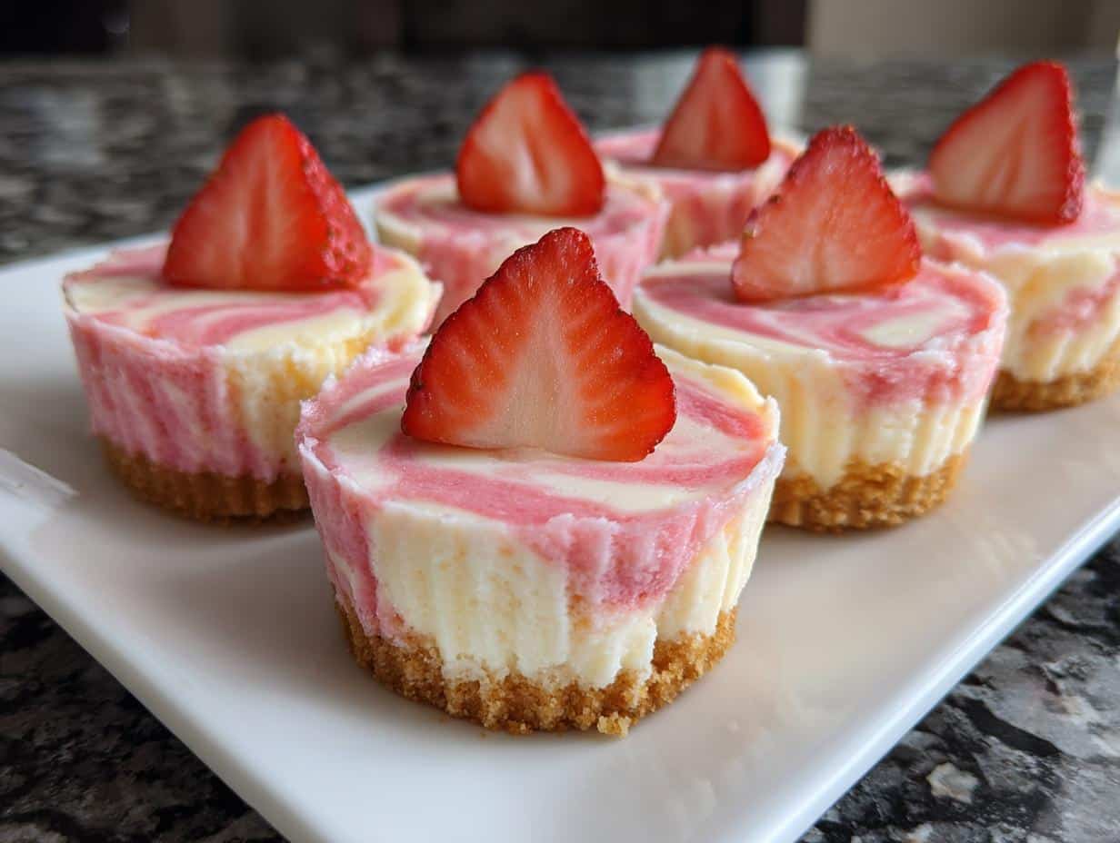 Mini strawberry vanilla cheesecake bites