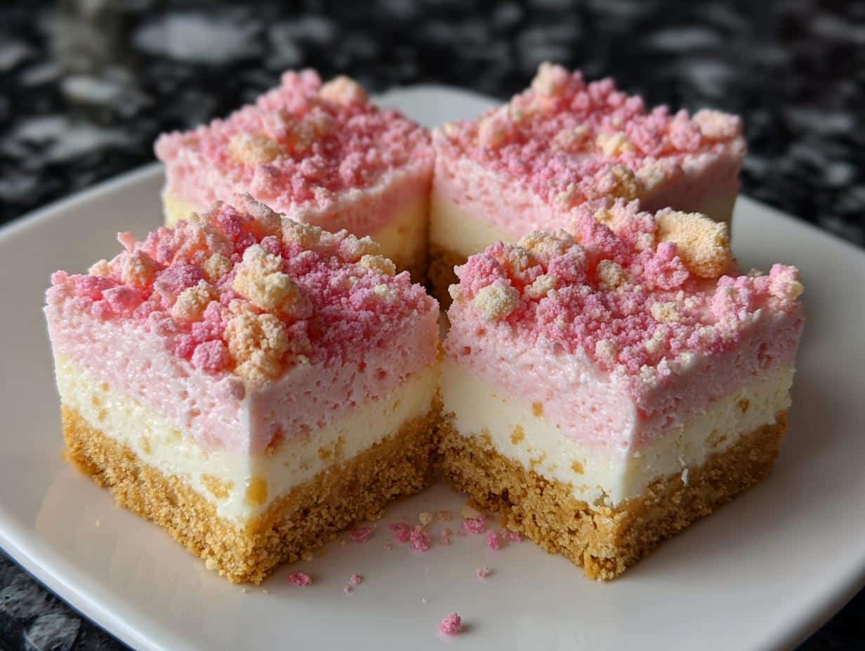 Pink Sugar Cookie Cheesecake Bars
